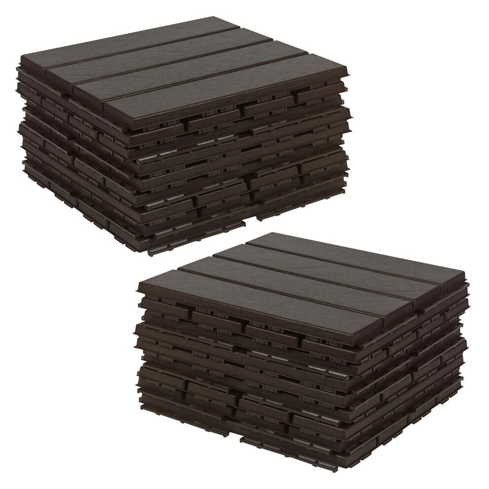 (Brown, 18) 9Pc Interlocking Plastic Garden Path Floor Tiles Decking Patio Grid Lawn 33x33cm