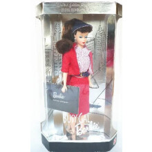Mattel Busy Gal Barbie Limited Edition 1960 Reproduction - Brunette with Red & White Stripe Fashion, Hat, Vintage Face Code 13675