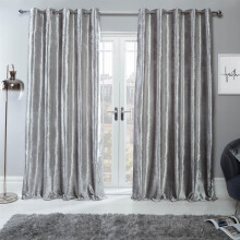 (Silver Grey, 90x90cm) Luxury Crushed Velvet Curtains PAIR of Eyelet Ring Top Fully Lined Ready Made