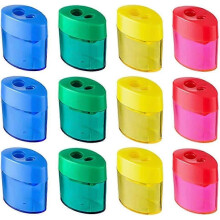 12pcs Plastic Manual Double Hole Pencil Sharpener with Lid Pencil Tool (random Color) Zekai