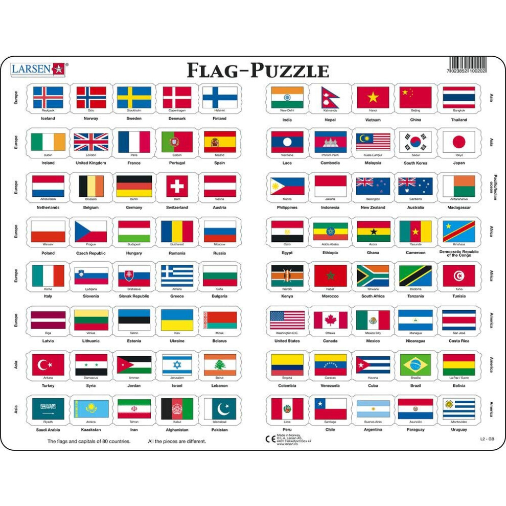 Photos - Jigsaw Puzzle / Mosaic Larsen Puzzles Flags of The World 80 Piece Children's Educational Jigsaw Puzzle 