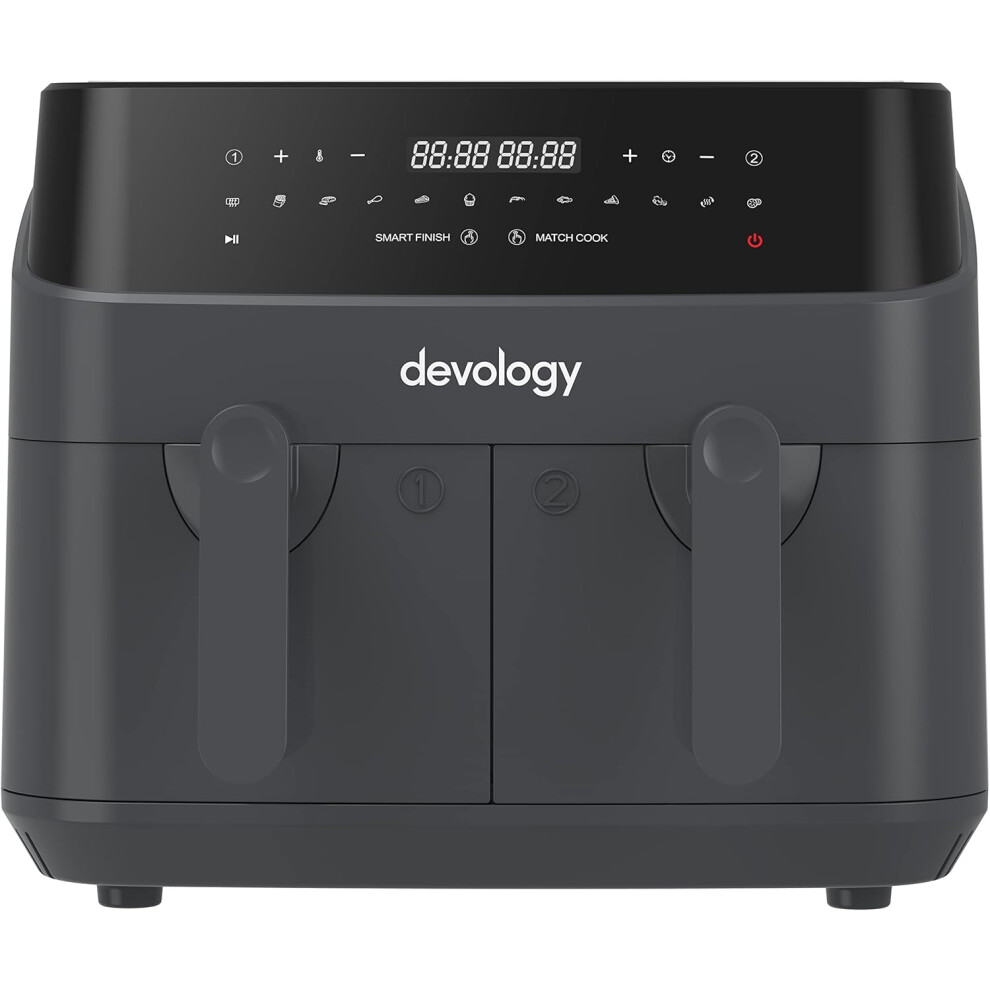 Black (9L, Stainless Steel) Double Air Fryer, 10L, 2X5l Dual Zone, 50 Recipe Cookbook