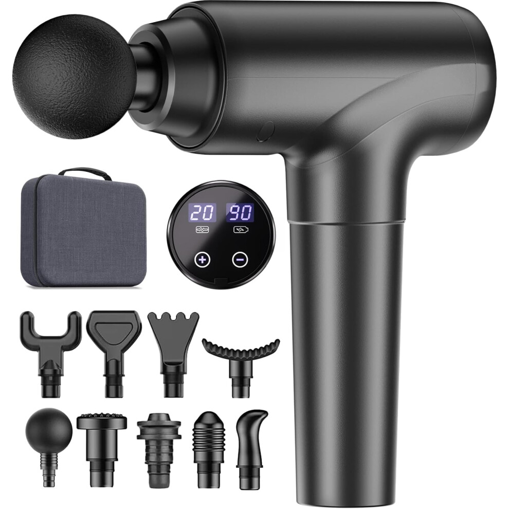 (Black-usb Charge) Portable 20 Speeds Back Massage for Athletes Pain Relief with 9 Massage Heads, Suitable for Gym Office Home Travel
