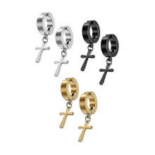 3 Pairs Jewellery Unisex Hoop Earrings, Stainless Steel Cross Earrings Without Hole, Fake Stud Earrings Clips