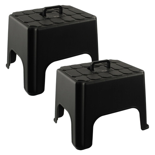 1 x Non-Slip Step Up Black Step Stool With Built In Carry Handle 1