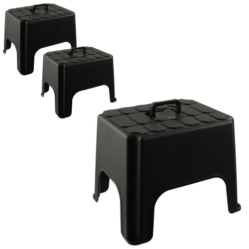 1 x Non-Slip Step Up Black Step Stool With Built In Carry Handle 2