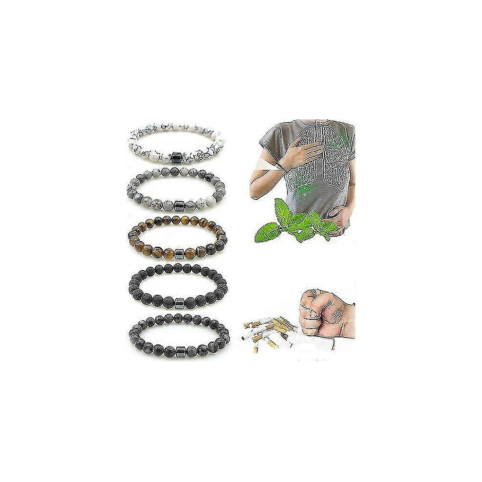Black (Black) Triple Protection Smoking Cessation Bracelets 8Mm Magnet Anti Smoke Bracelet Therapy Lung Detox Bracelet Bring Back The Healthy Lungs Smoking
