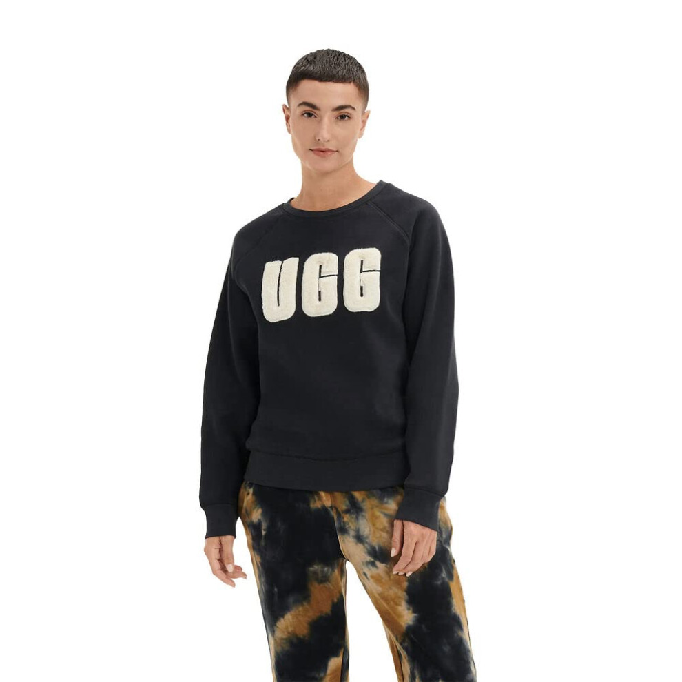 UGG Women's Madeline Fuzzy Logo Crewneck Sweatshirt  Black / Cream  L