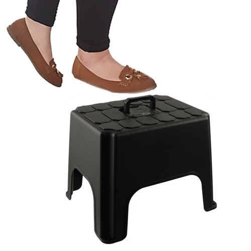 2 x Non-Slip Step Up Black Step Stools With Built In Carry Handles 2