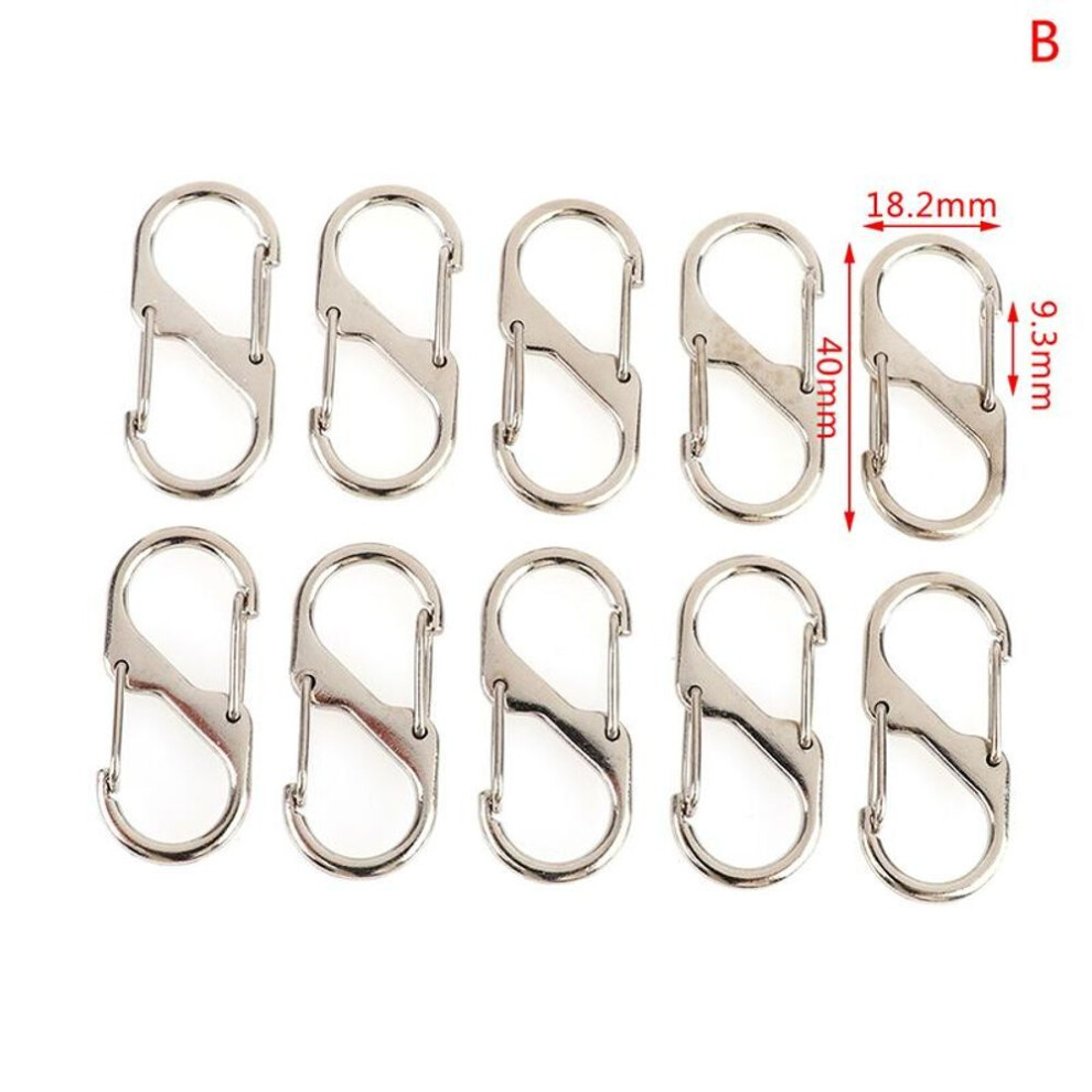 (40mm) 10Pcs Stainless Steel S Type Carabiner With Lock Mini Keychain Hook