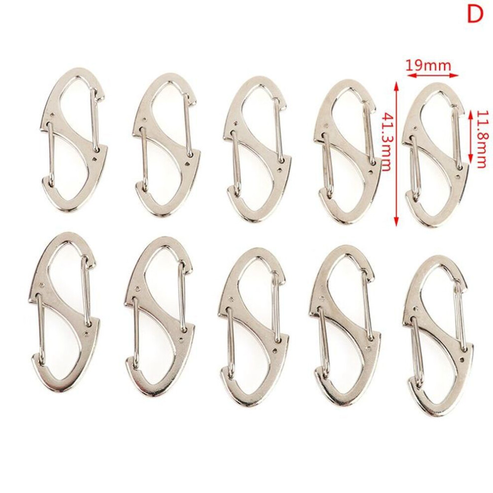 (41.3mm) 10Pcs Stainless Steel S Type Carabiner With Lock Mini Keychain Hook