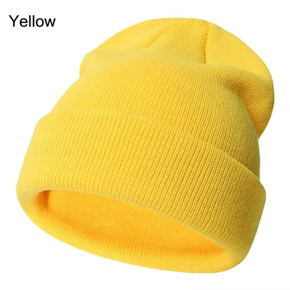 (Yellow) Solid Baby Beanie Hat 2-6 Years Knit Warm Beanies Trendy Children Ski Hats  For Boys Girls