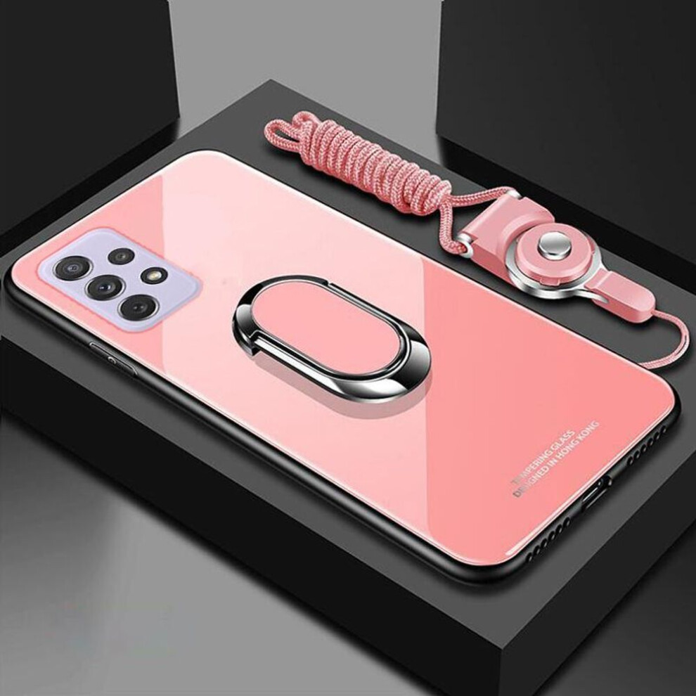 (pink, For Samsung A51 4G) Tempered Glass Phone Case For Samsung Galaxy A73 A53 A33 A13 A03s A22 A52 A32 A42 A51 A71 A72 A12 5g Magnetic Ring Holder Stand Cover With Lanyard