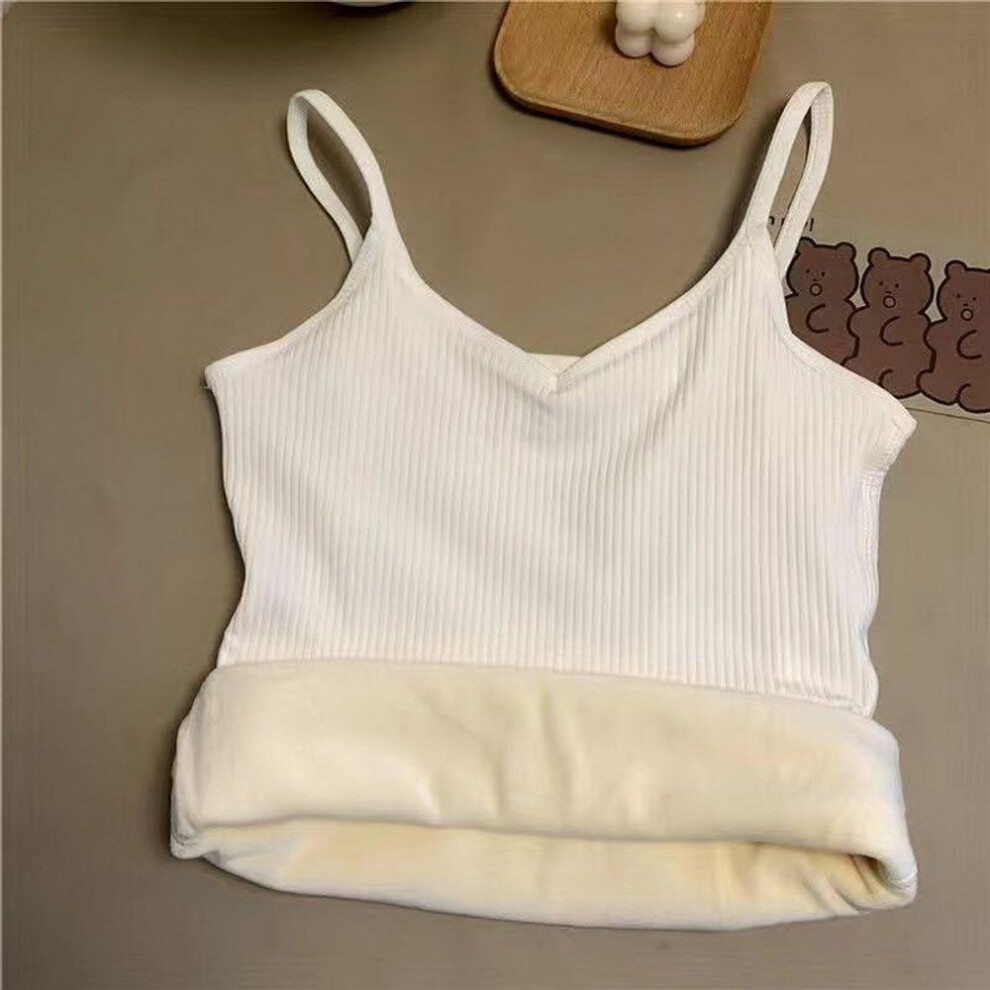 (white, XL) Women Velvet Vest Plush Winter Thickened Underwear Solid Color Thermal Underwear Camisole Warm Sling Vest Top Bottoming Clothing