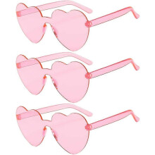 3pcs Pink Love Heart Shape Sunglasses Rimless Sunglasses for Mardi Gras Summer Party Beach Sunglasses