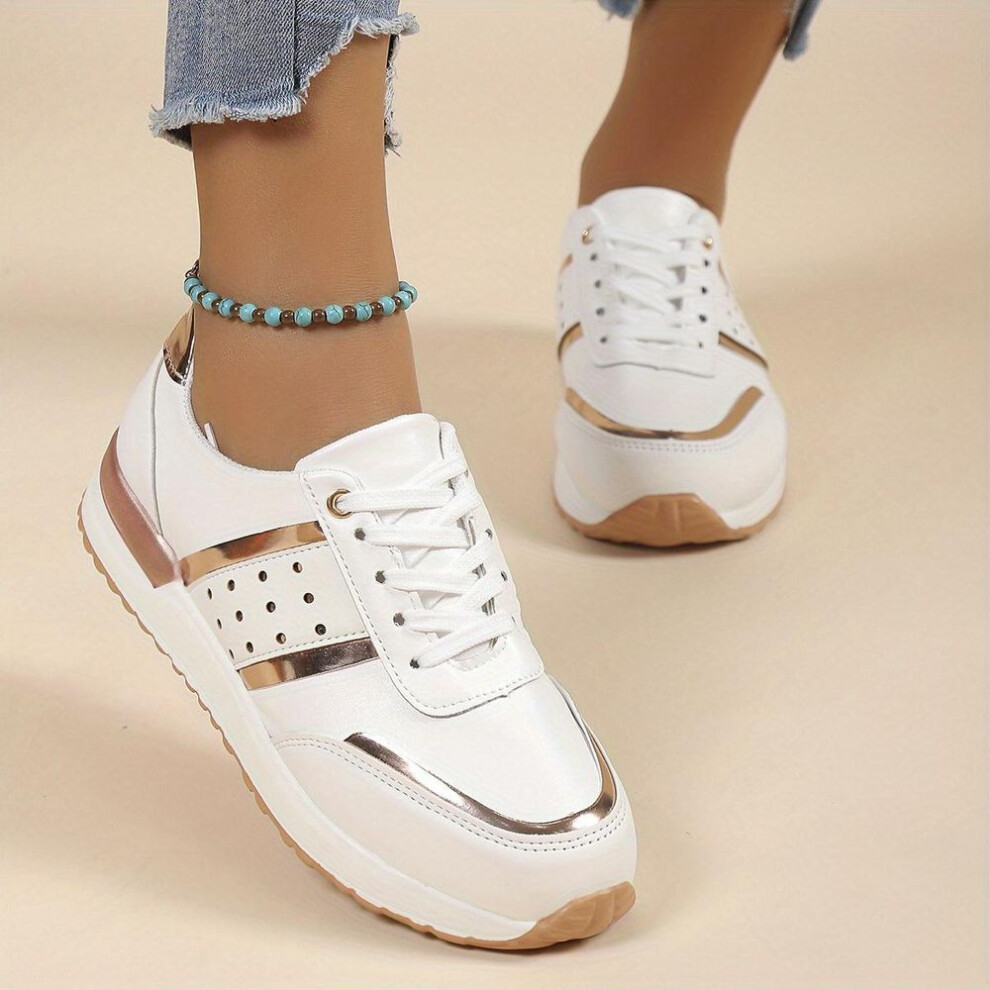 (white, 36) Order A Size Up,Women Sneakers Platform Shoes Leather Patchwork Casual Sport Shoes Ladies Outdoor Running Vulcanized Shoes
