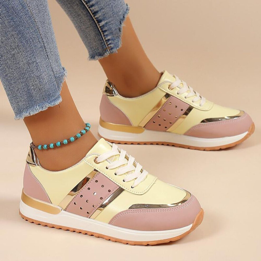 (khaki, 40) Order A Size Up,Women Sneakers Platform Shoes Leather Patchwork Casual Sport Shoes Ladies Outdoor Running Vulcanized Shoes