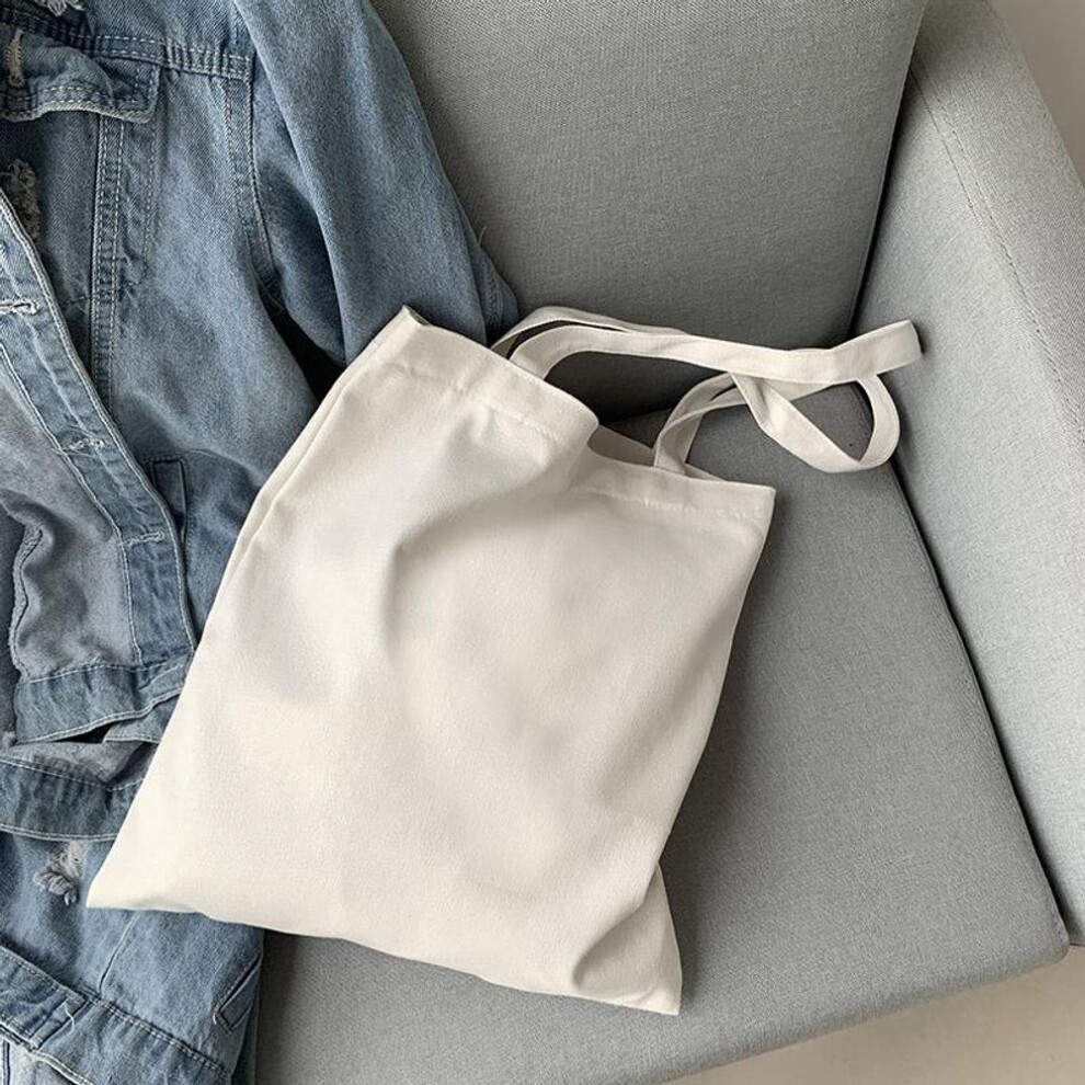 (white) Fashion Canvas Shoulder Bag Harajuku Solid Color Canvas Shopping Bag Casual Large Capacity Schoolbag Tote