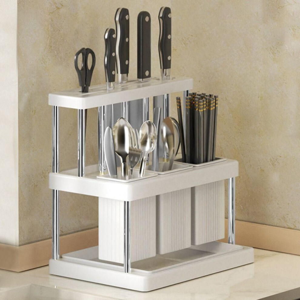 (white, silver tube) Multipurpose Kitchen Rack Space Saving Cutlery Drying Rack New Cutlery Chopstick Drainer Holder