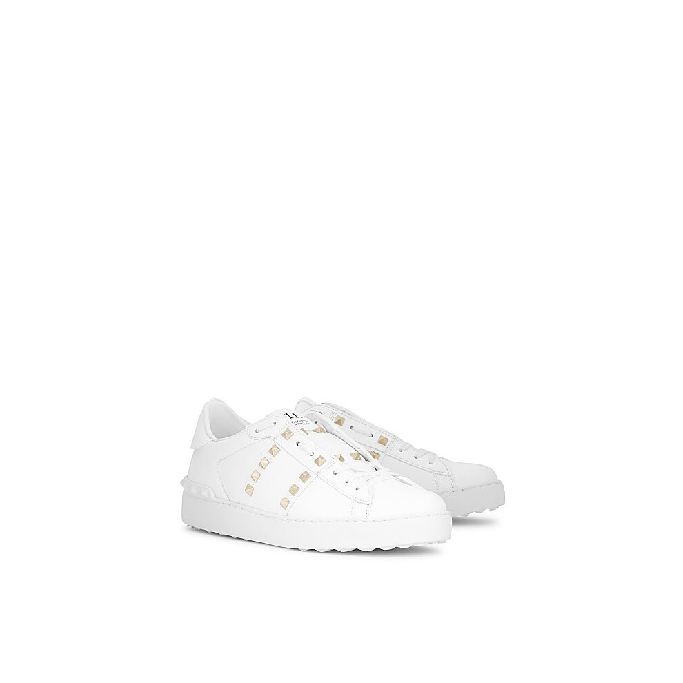 (0NO Black, 10) Valentino Rockstud Calfskin Leather Trainers