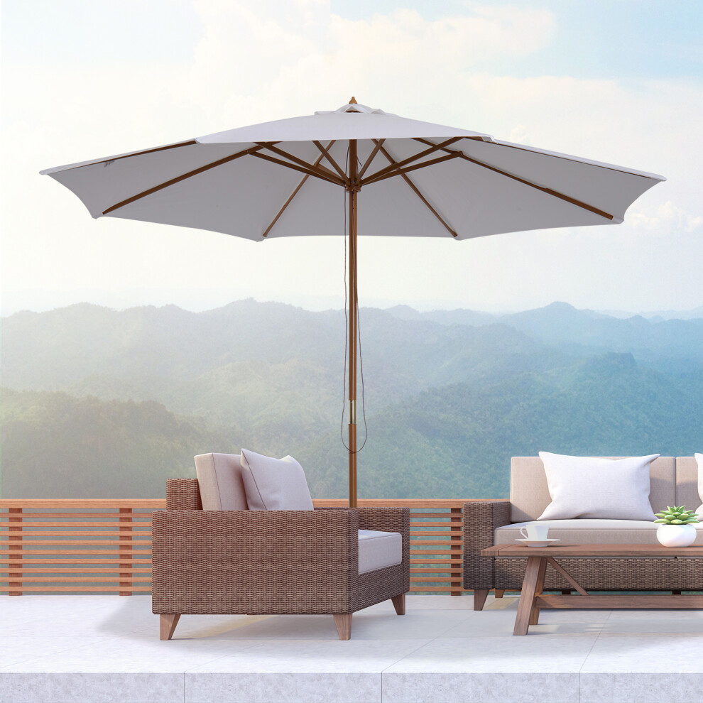 Outsunny 3(m) Wooden Garden Parasol Sun Shade Outdoor Umbrella Canopy White