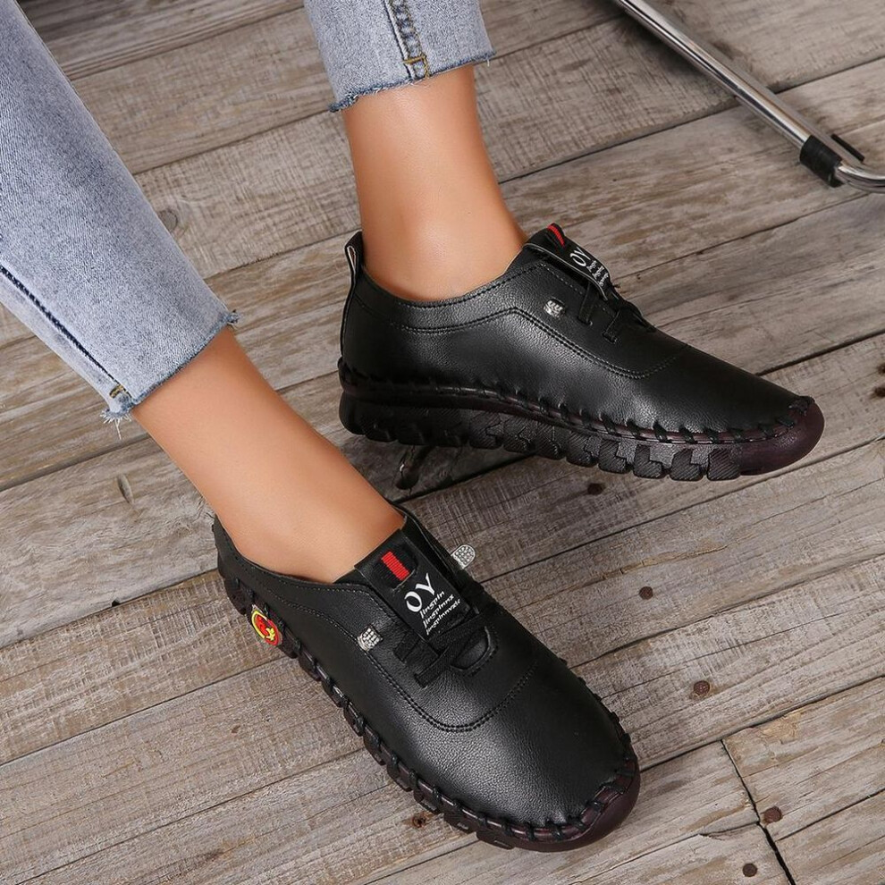 (black, 40) Fashion Women&apos;s Shoes 2022 Spring and Autumn New Soft-soled Hand-sewn Bag Shoes Large Size Casual Women&apos;s Slip-on Shoes