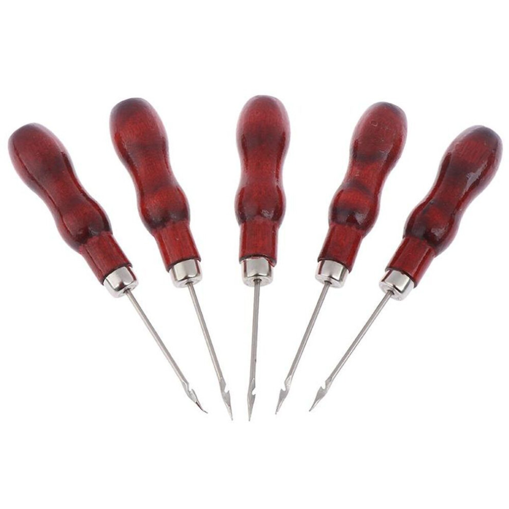 (red) 5 Pcs Red Leather Awl Leather Shoe Repair Hook Awl Hand Sewing Tool