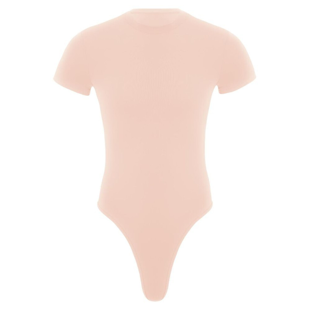 (pink, XL) Men&apos;s One Piece Thongs Bodysuit Short Sleeve Button Crotch Shirt Leotard Snappies Rompers Jumpsuit