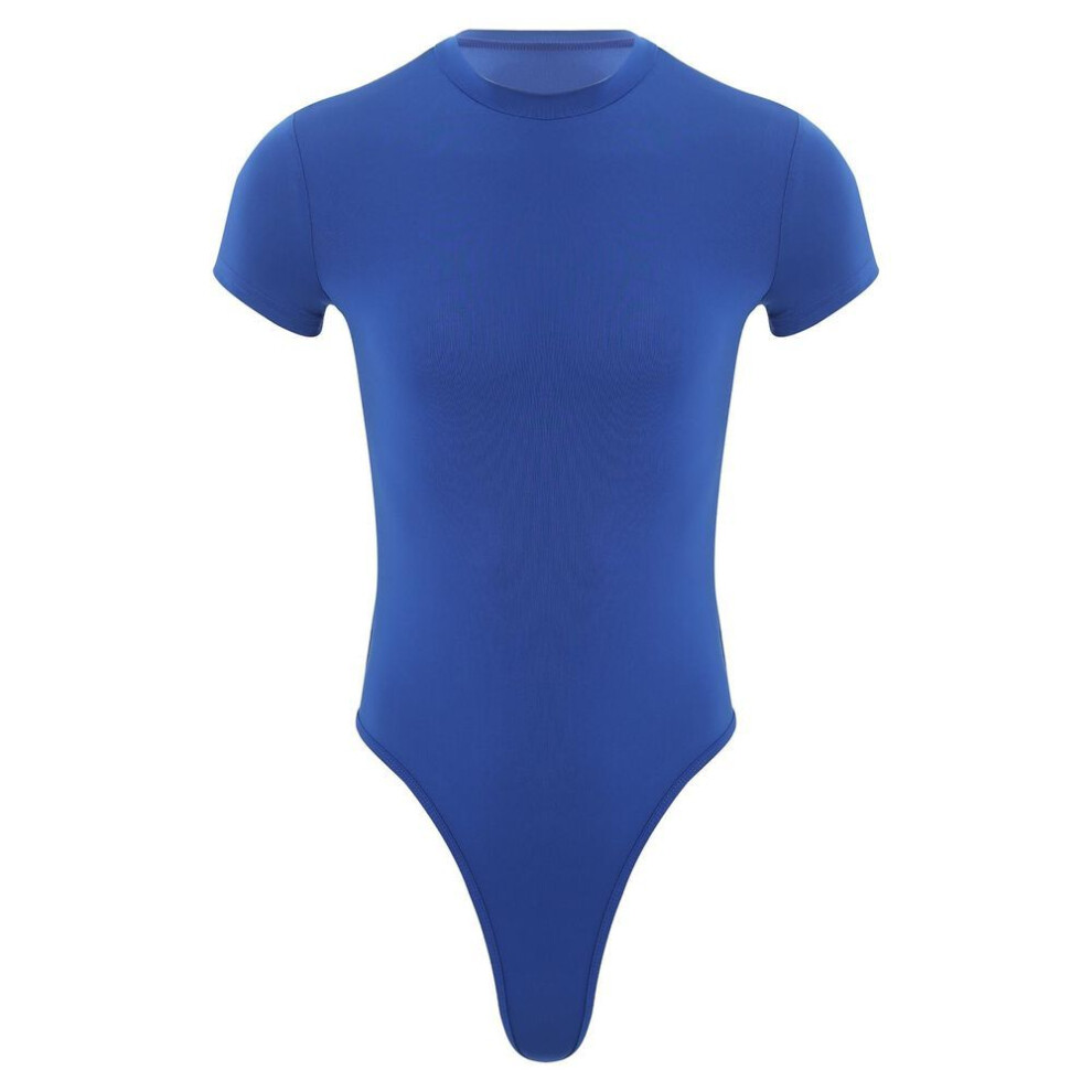 (blue, XL) Men's One Piece Thongs Bodysuit Short Sleeve Button Crotch Shirt Leotard Snappies Rompers Jumpsuit