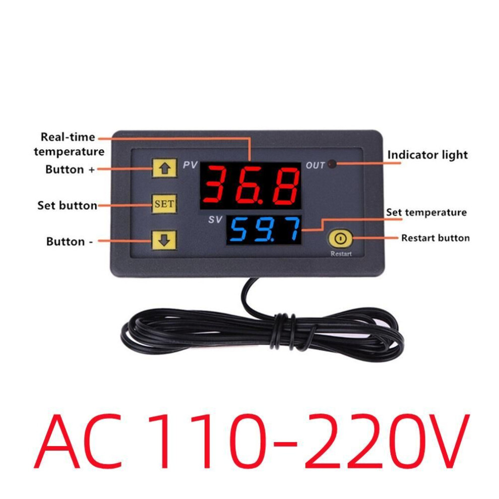 (AC 110-220V) W3230 12V 24V AC110-220V 20A Digital Temperature Controller LED Display Thermostat Heat/Cooling Control Regulator Thermoregulator with Sensor Line