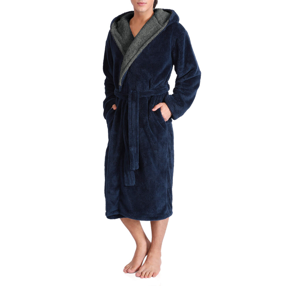 Peignoir long en polaire ? capuche pour homme DAVID ARcHY en velours doux Shu (XL, bleu marine)