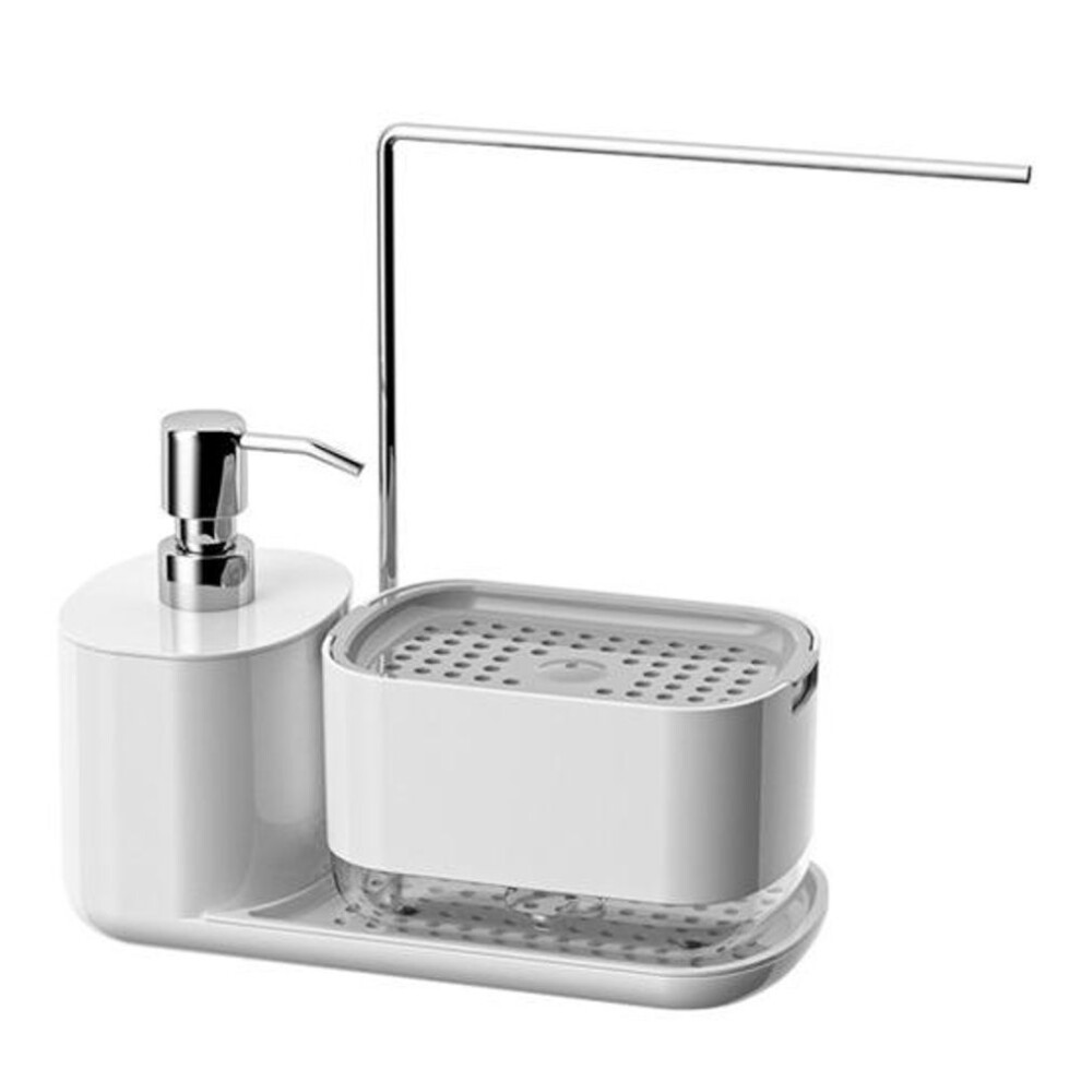 (white) Hand And Dish Soap Dispenser Set Hollow Out Quick Drainage Tray Non-slip Base Detachable Sponge Holder And Rag Holder Kitchen Sink Countertop