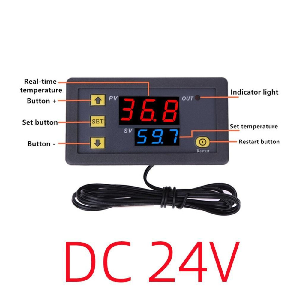 (DC 24V) W3230 12V 24V AC110-220V 20A Digital Temperature Controller LED Display Thermostat Heat/Cooling Control Regulator Thermoregulator with Sensor Line
