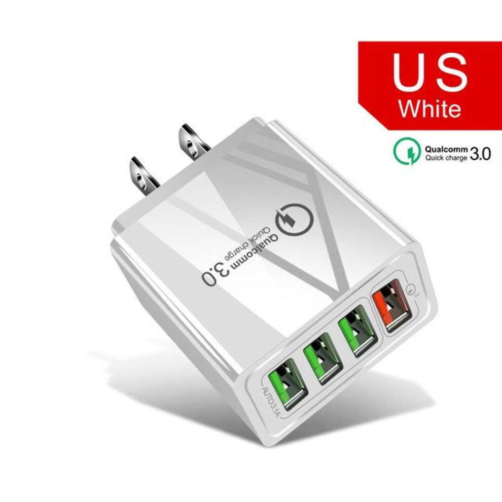 (white, US Plug) 4-Port 48W Quick Charger 3.0 USB Charger for Samsung IPhone Huawei Tablet QC 3.0 Fast Charger Adapter