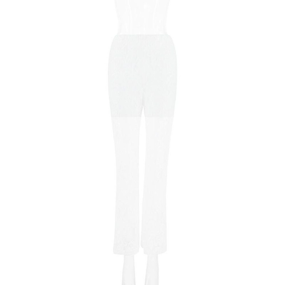 (white, S) Spliced Lace Mesh Straight White Leg Pants For Women Fashion Solid High Waist Casual Pants Female Elegant Slim Sexy Hot Girl Y2k Trousers 24385