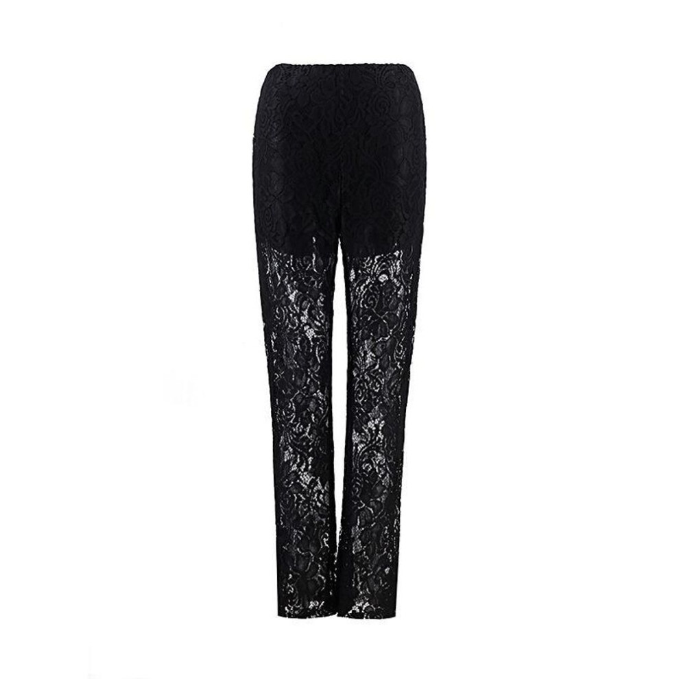 (black, L) Spliced Lace Mesh Straight White Leg Pants For Women Fashion Solid High Waist Casual Pants Female Elegant Slim Sexy Hot Girl Y2k Trousers 24385