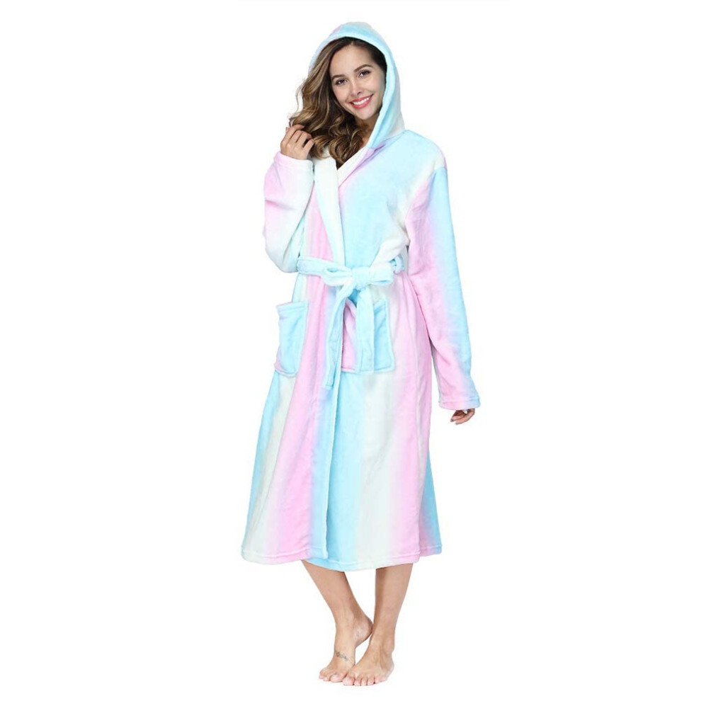 RONGTAI Peignoir ? capuche en polaire pour femme, ?pais, imprim? arc-en-ciel