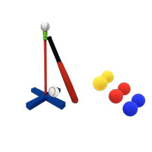 (Red) Baseball Softball Bat Set Batting Tee, Colored Balls Included + Carry Bag, For Toddler Indoor Outdoor Sport Playing Toys Zekai