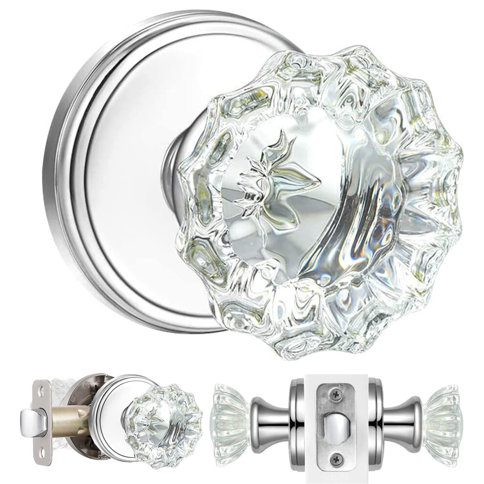 Shiny Handles Crystal Interior Door Knobs,Passage Clear Glass Door Knobs For Hall And Closet (Polished Chrome,1Pack) 681013754908