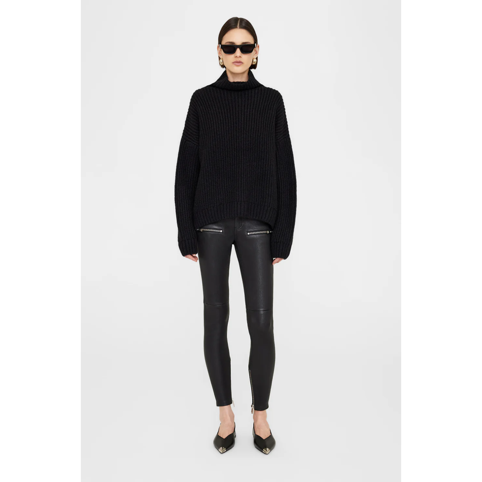 (Black, XS) Anine Bing Sydney Turtleneck Sweater Womens High Funnel Neck Alpaca Wool Jumper Knit Relaxed Fit