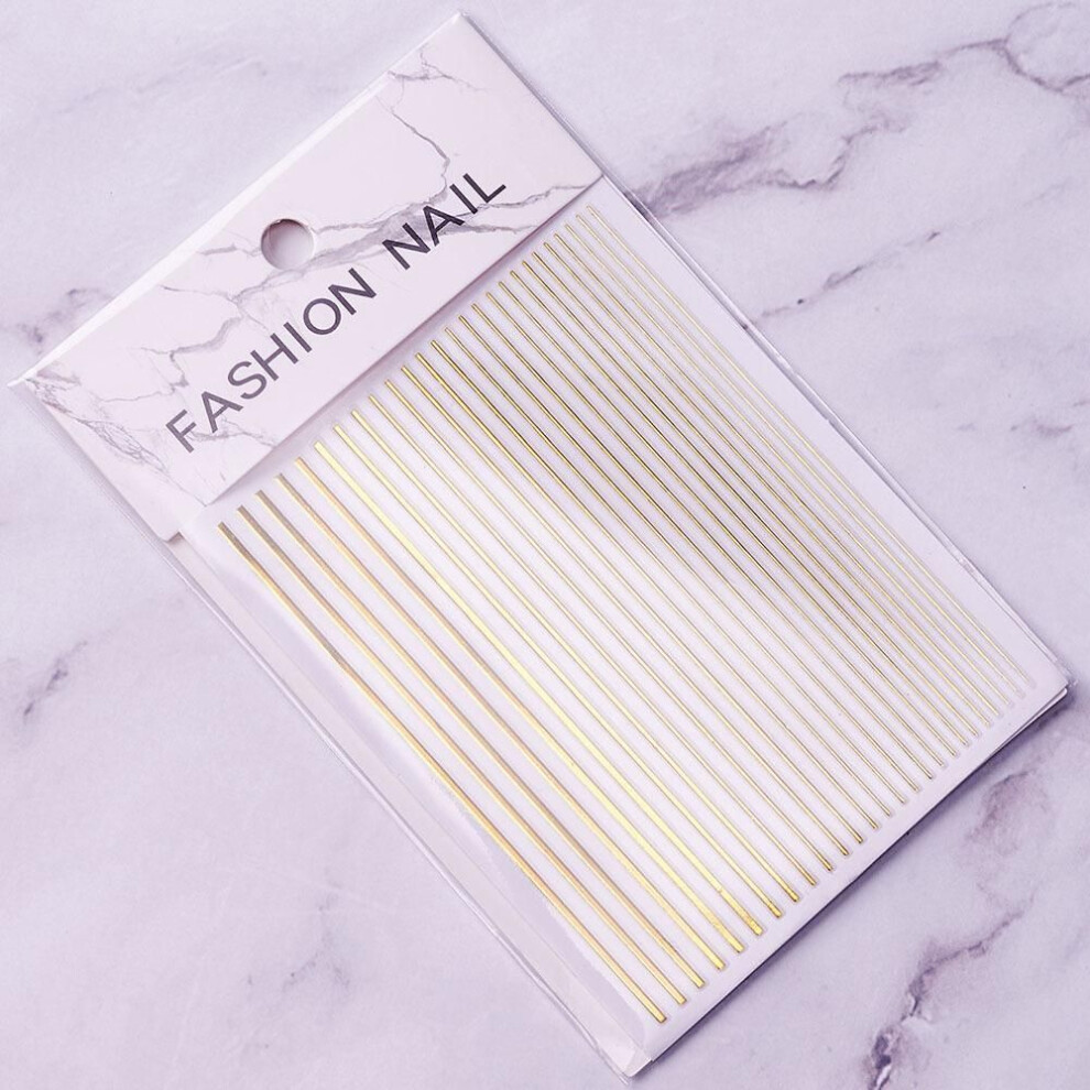 (gold) 1pc Silver Gold Lines Stripe 3D Nail Sticker Geometric Waved Star Heart Self Adhesive Slider Papers Nail Art Transfer Stickers