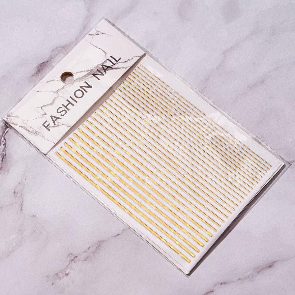 (metallic gold) 1pc Silver Gold Lines Stripe 3D Nail Sticker Geometric Waved Star Heart Self Adhesive Slider Papers Nail Art Transfer Stickers