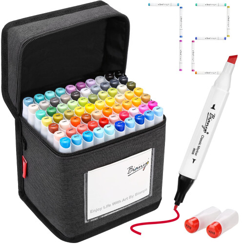 Ensemble de Marqueurs Alcool Bianyo Classiques, Pack de 72, Double Pointe Art Marker