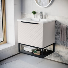 Nes Home 600mm Wall Hung Pink Drawers Basin Vanity Black Frame & Handle