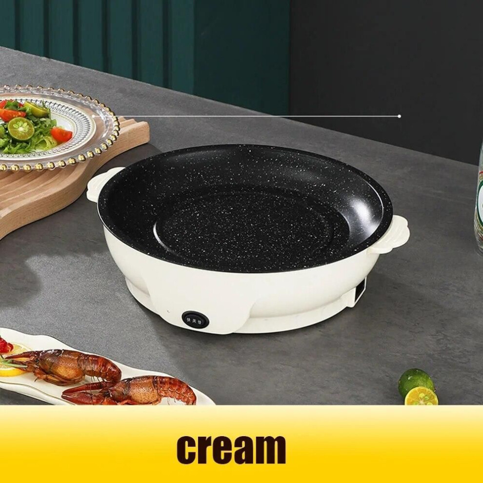 (white, UK) 220v Multifunction Electric Frying Pan Skillet Non-sticky Grill Fry Baking Roast Pan Cooker Steak Barbecue Cooking Kitchen Tool