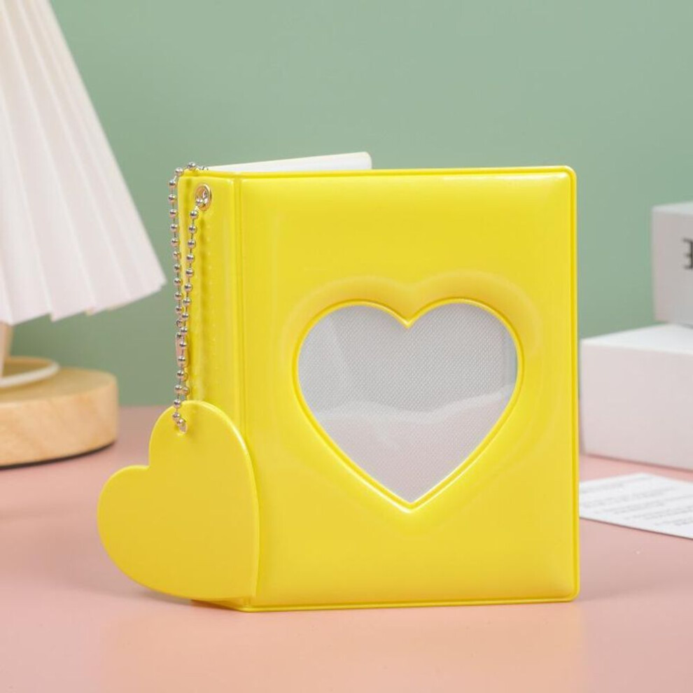 (yellow) Solid Color 3-inch Photo Album Album Love Hollow Photocard Holder With Heart Pendant Kpop Idol Cards Collect Book Polaroid Album