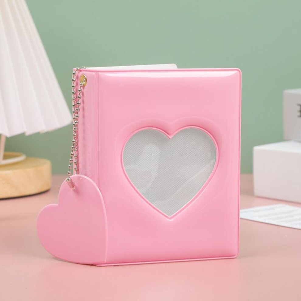 (pink) Solid Color 3-inch Photo Album Album Love Hollow Photocard Holder With Heart Pendant Kpop Idol Cards Collect Book Polaroid Album
