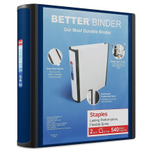 Staples Better Binder 2-Inch D-Ring, Blue (648833) - 540-Sheet Capacity, Nonstick Vinyl, Flexible Spine, 25% More Capacity