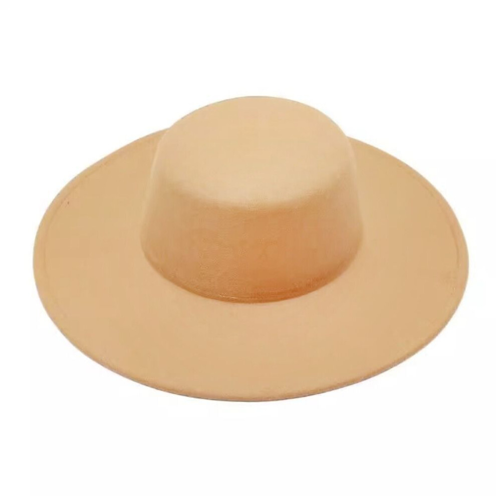 (khaki) Elegant Women Flatcap French Flat-top Cap Church Wide Brim Felt Hat  Women