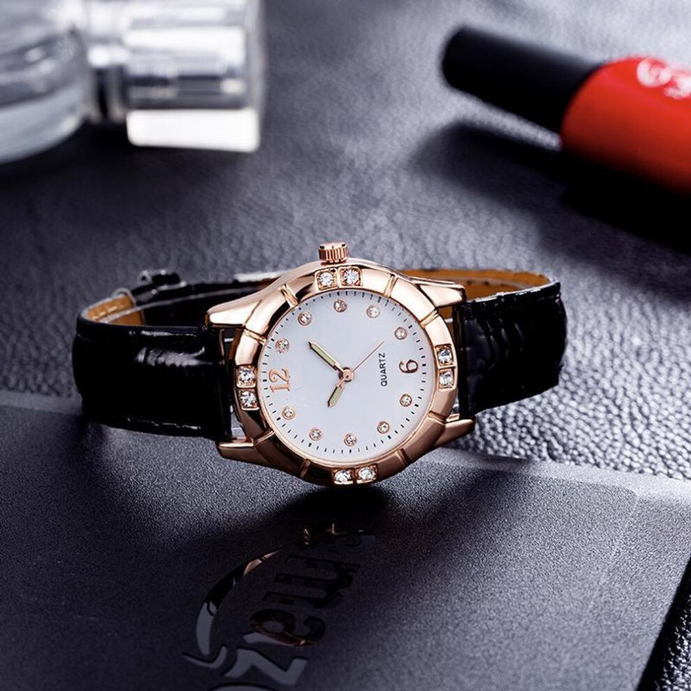 (black) Luxury Womens Analig Quartz Wristwatches Leather Strap Luminous Watch Casual Business Dress Watch